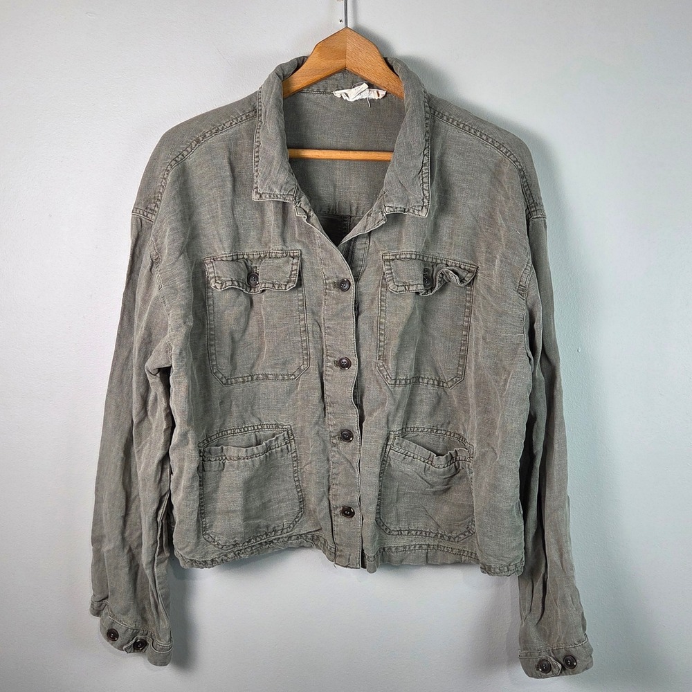 C&C California Utility Jacket Womens XL Green Linen Blend Safari Coat